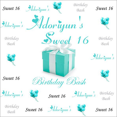 custom step and repeat banner design for Sweet 16 - Tiffany box